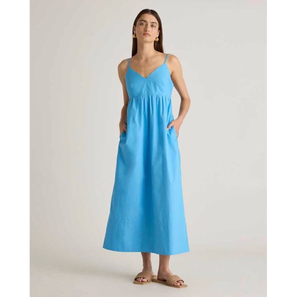 Quince 100% Organic Cotton Sleeveless Maxi Dress Cornflower Blue Size Small